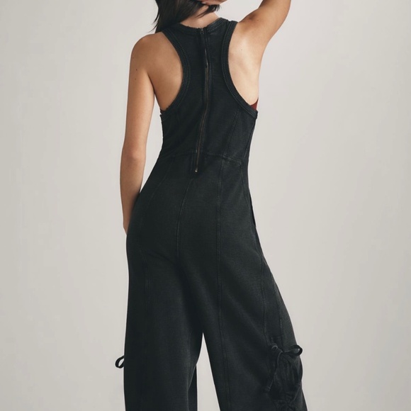 Anthropologie Daily Practice "Horizon Wide-Leg Black Knit Jumpsuit" Size Medium - Picture 4 of 13